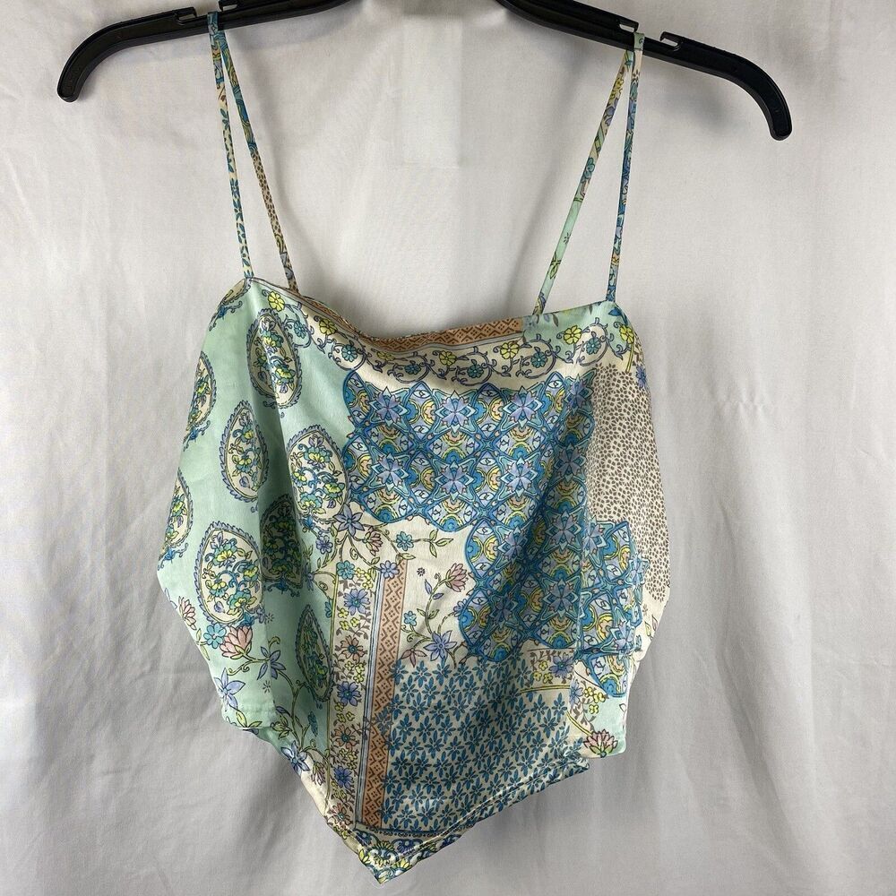 Blue.S Scarf style satin tank top Large boho fairy cottagecore floral